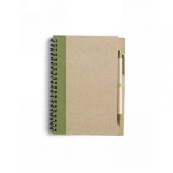notatnik zielony z długopisem